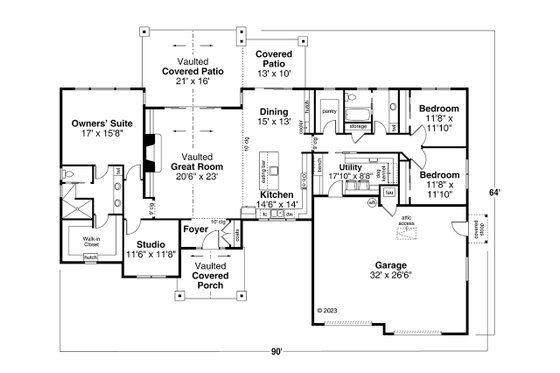 Floor Plan - Main Floor for Craftsman House Plan #124-1342 - 3 bed, 2 bath