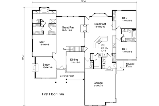 Floor Plan - Main Floor for Traditional House Plan #22-131 - 3 bed, 2.5 bath