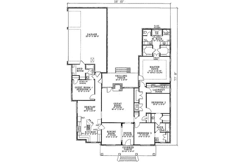 House Blueprint - Floor Plan - Main Floor for Southern House Plan #17-1087 - 4 bed, 3 bath