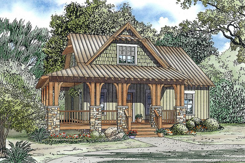 Home Plan - charming rustic cottage with front porch, 3 bedrooms and 2.5 bathrooms
