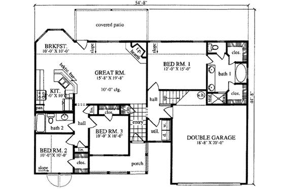 Floor Plan - Main Floor for Traditional House Plan #42-310 - 3 bed, 2 bath