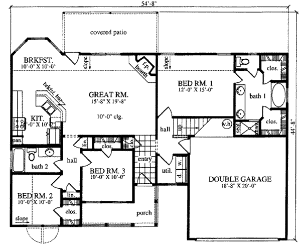 Traditional Style House Plan - 3 Beds 2 Baths 1360 Sq/Ft Plan #42-310 ...