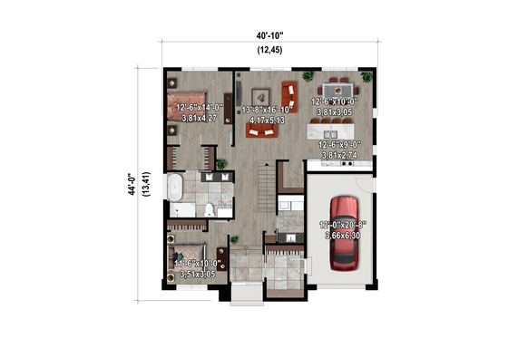 Floor Plan - Main Floor for European House Plan #25-4973 - 2 bed, 1 bath