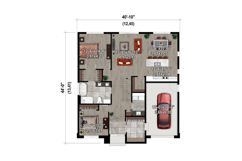 Home Plan - Floor Plan - Main Floor for European House Plan #25-4973 - 2 bed, 1 bath