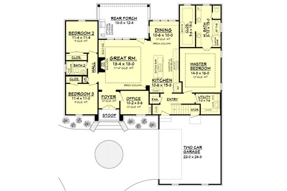 Floor Plan - Main Floor for European House Plan #430-107 - 3 bed, 2 bath