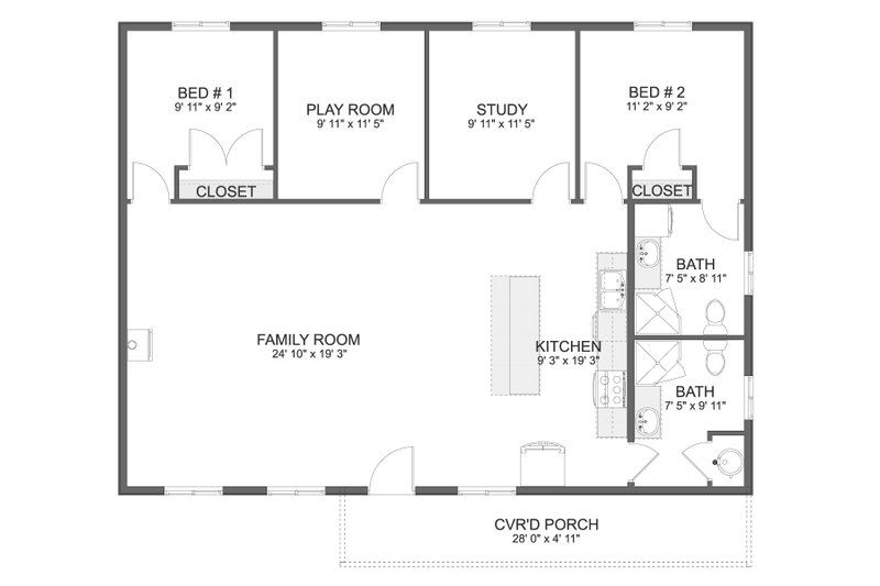 Architectural House Design - Floor Plan - Main Floor for Cabin House Plan #1060-450 - 2 bed, 2 bath