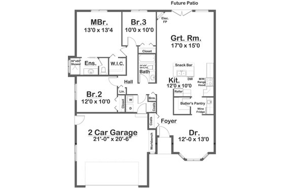Floor Plan - Main Floor for Farmhouse House Plan #126-265 - 3 bed, 2 bath