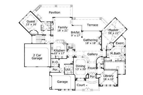 Floor Plan - Main Floor for Mediterranean House Plan #411-724 - 4 bed, 4.5 bath