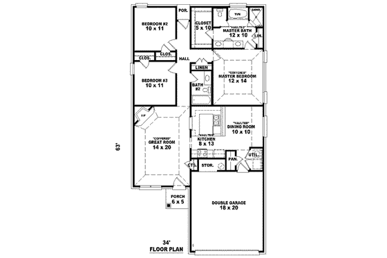 Floor Plan - Main Floor for European House Plan #81-1417 - 3 bed, 2 bath