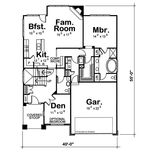 Home Plan - Floor Plan - Main Floor for Bungalow House Plan #20-1232 - 3 bed, 2.5 bath