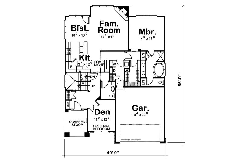 Dream House Plan - Floor Plan - Main Floor for Bungalow House Plan #20-1232 - 3 bed, 2.5 bath