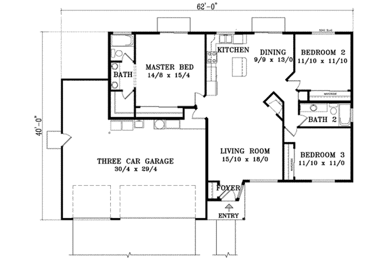 House Plan Design - Floor Plan - Main Floor for Adobe / Southwestern House Plan #1-981 - 3 bed, 2 bath