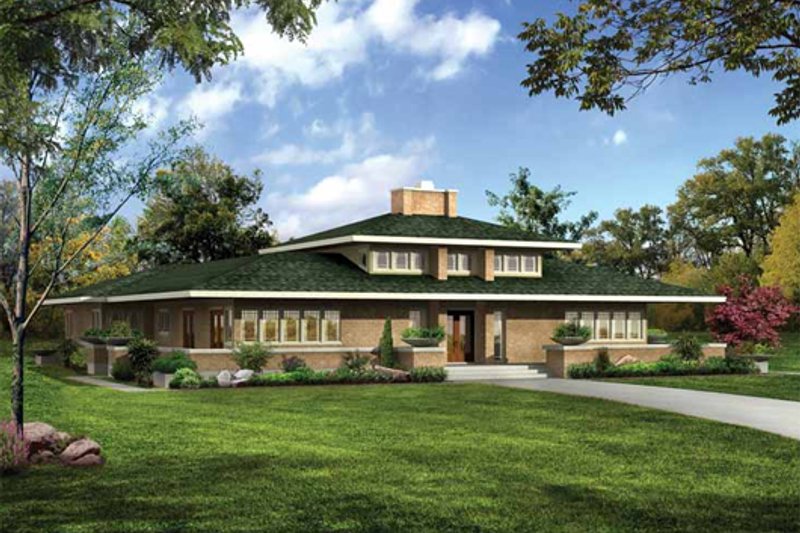 Architectural House Design - Prairie Exterior - Front Elevation Plan #72-179
