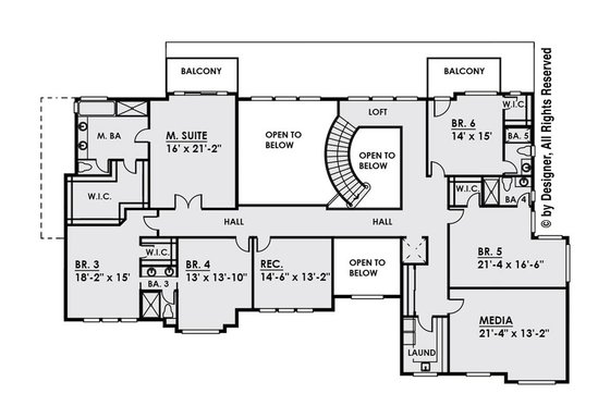 Floor Plan - Upper Floor for Contemporary House Plan #1066-30 - 6 bed, 5.5 bath