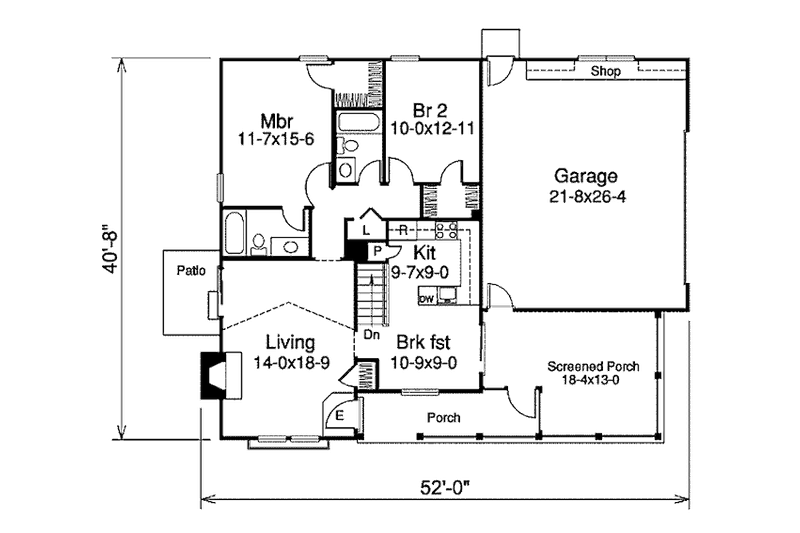 Home Plan - Floor Plan - Main Floor for Farmhouse House Plan #57-333 - 2 bed, 2 bath