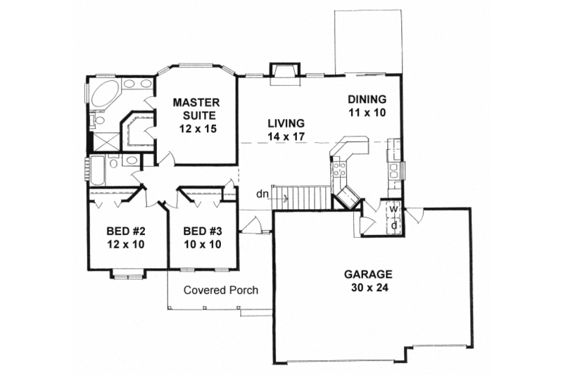 Architectural House Design - Floor Plan - Main Floor for Traditional House Plan #58-171 - 3 bed, 2 bath
