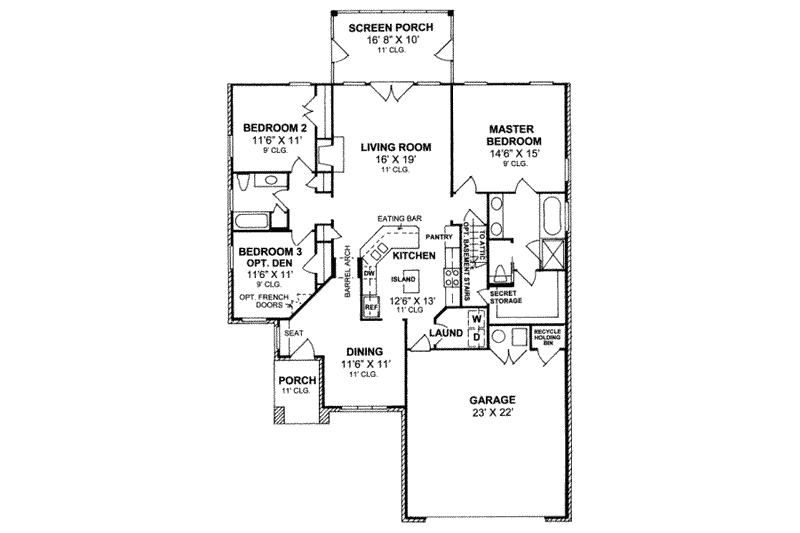 Home Plan - Floor Plan - Main Floor for Traditional House Plan #20-1586 - 3 bed, 2 bath