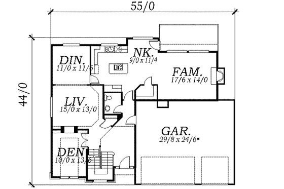 Floor Plan - Main Floor for Colonial House Plan #130-131 - 5 bed, 2.5 bath