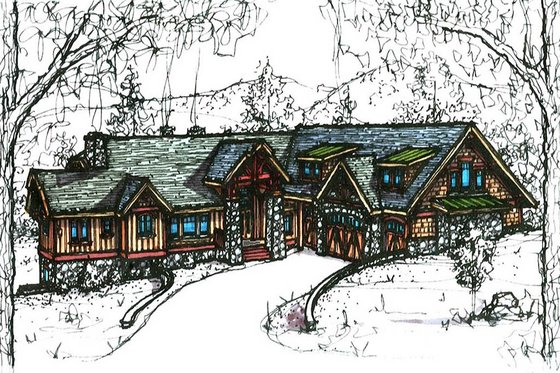 Exterior - Front Elevation 3 for Traditional House Plan #921-5 - 4 bed, 5 bath