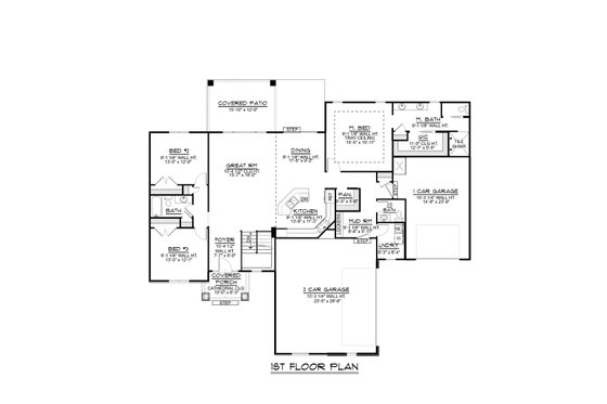 Floor Plan - Main Floor for Craftsman House Plan #1064-66 - 3 bed, 2.5 bath