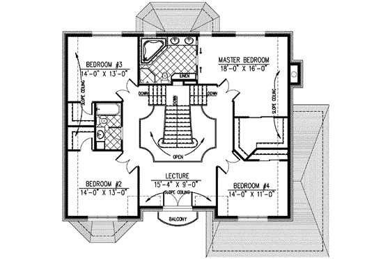 Floor Plan - Upper Floor for European House Plan #138-122 - 4 bed, 2.5 bath