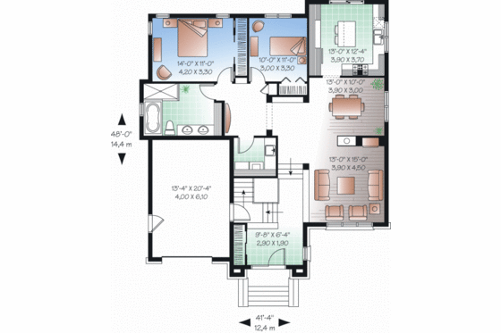 Floor Plan - Main Floor for European House Plan #23-2230 - 2 bed, 1 bath