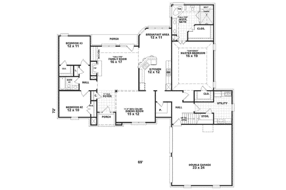 Floor Plan - Main Floor for European House Plan #81-350 - 3 bed, 2 bath