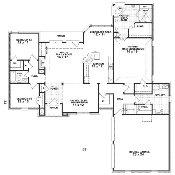 European Style House Plan - 3 Beds 2 Baths 2358 Sq/Ft Plan #81-350 ...