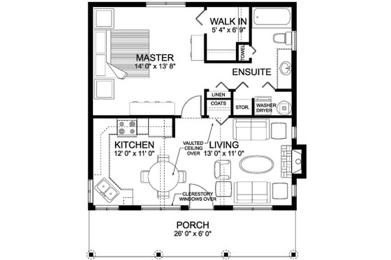 Floor Plan - Main Floor for Cabin House Plan #126-216 - 1 bed, 1 bath