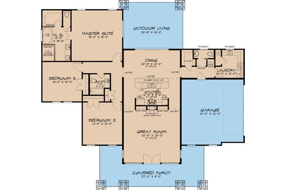 Floor Plan - Main Floor for Modern House Plan #17-2591 - 3 bed, 2.5 bath