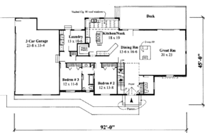 Floor Plan - Main Floor for Traditional House Plan #75-136 - 3 bed, 2.5 bath
