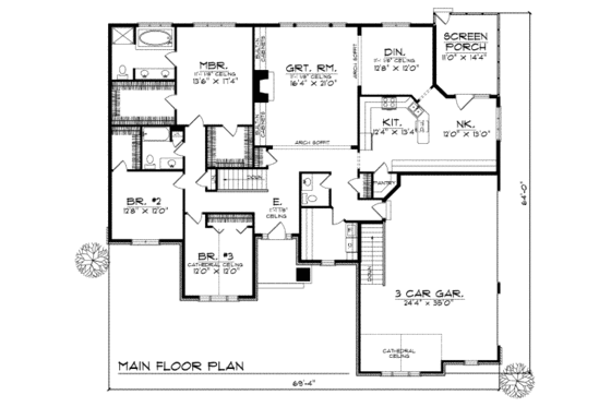 Floor Plan - Main Floor for Traditional House Plan #70-393 - 3 bed, 2.5 bath