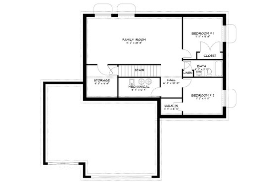 Floor Plan - Lower Floor for Traditional House Plan #1060-208 - 4 bed, 2.5 bath