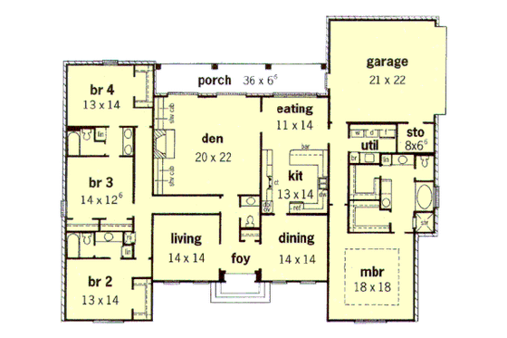 Floor Plan - Main Floor for European House Plan #16-178 - 4 bed, 3.5 bath
