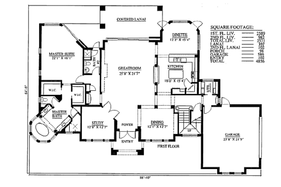 Floor Plan - Main Floor for Mediterranean House Plan #27-295 - 3 bed, 4 bath