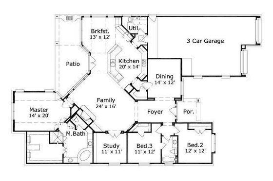 Floor Plan - Main Floor for European House Plan #411-277 - 3 bed, 2 bath