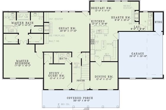 Floor Plan - Main Floor for Country House Plan #17-2633 - 4 bed, 3 bath