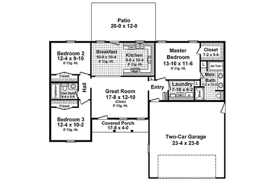 Floor Plan - Main Floor for Ranch House Plan #21-342 - 3 bed, 2 bath