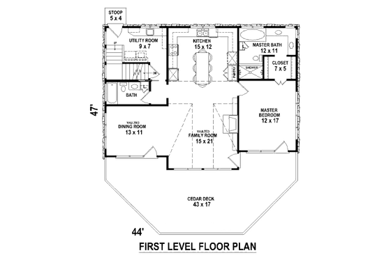 Floor Plan - Main Floor for Bungalow House Plan #81-13871 - 1 bed, 2 bath