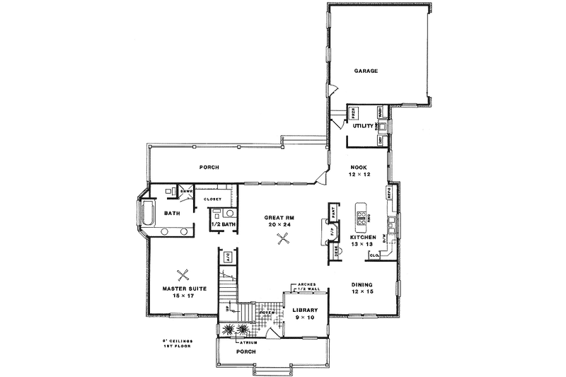 House Blueprint - Floor Plan - Main Floor for Farmhouse House Plan #14-204 - 4 bed, 3.5 bath