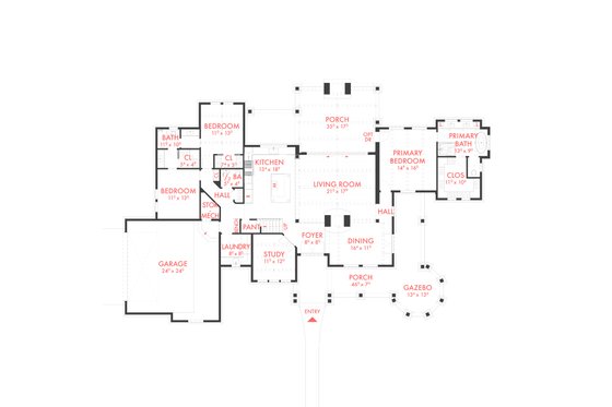 Floor Plan - Main Floor for Country House Plan #80-231 - 4 bed, 2.5 bath