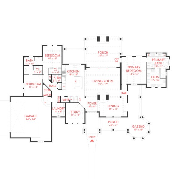 Dream House Plan - Floor Plan - Main Floor for Country House Plan #80-231 - 4 bed, 2.5 bath