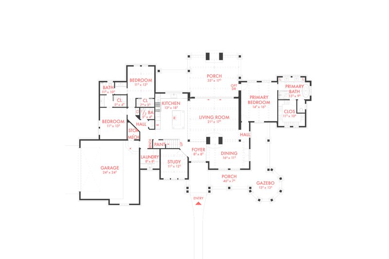 Dream House Plan - Floor Plan - Main Floor for Country House Plan #80-231 - 4 bed, 2.5 bath