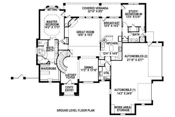 Floor Plan - Main Floor for European House Plan #141-225 - 4 bed, 3 bath