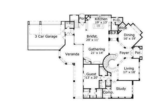Floor Plan - Main Floor for European House Plan #411-547 - 5 bed, 5.5 bath