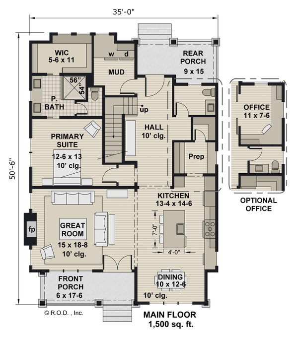 House Blueprint - Farmhouse Floor Plan - Main Floor Plan #51-1454
