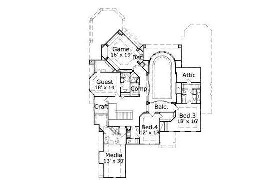 Floor Plan - Upper Floor for European House Plan #411-568 - 4 bed, 4.5 bath