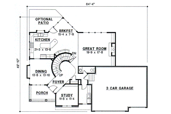 Floor Plan - Main Floor for European House Plan #67-567 - 4 bed, 3.5 bath