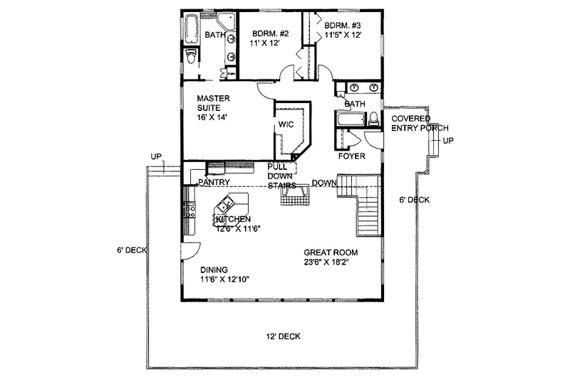 Architectural House Design - Floor Plan - Main Floor for Bungalow House Plan #117-672 - 3 bed, 3 bath