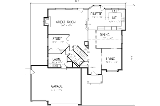 Floor Plan - Main Floor for Traditional House Plan #320-394 - 3 bed, 3 bath